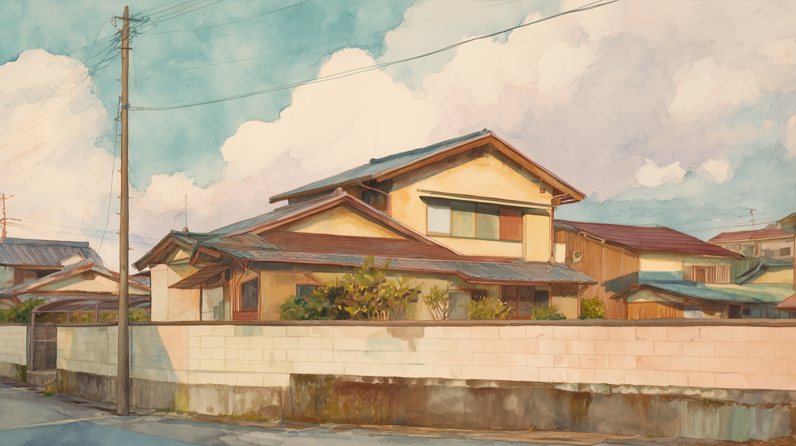 静かな住宅街の一戸建て(イラスト)